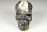 Polished Banded Agate Skull with Quartz Crystal Pocket #190463-1